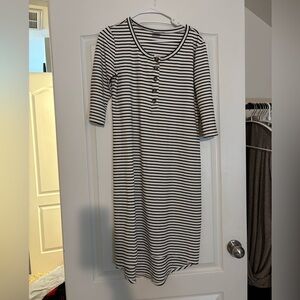 Lou Lou nursing Striped Henley Midi Dress - Black and White